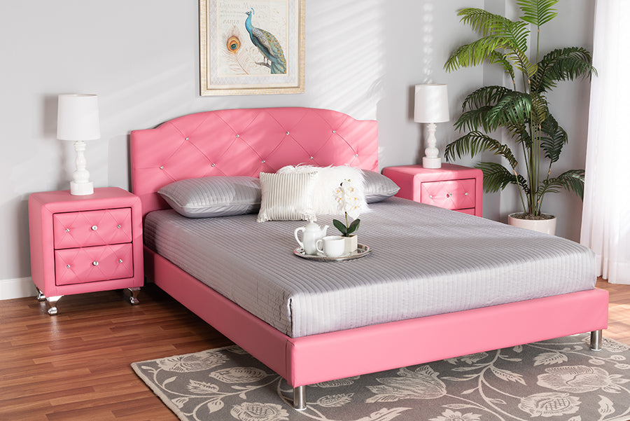 Canterbury Contemporary  Pink Faux Leather Upholstered Full Size 3-Piece Bedroom Set