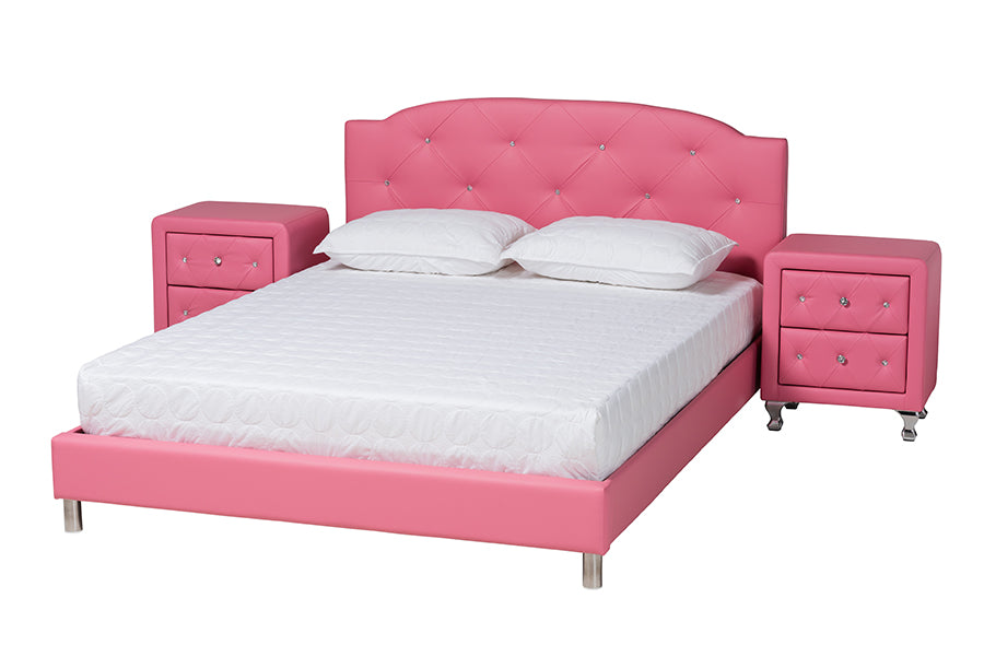 Canterbury Contemporary  Pink Faux Leather Upholstered Full Size 3-Piece Bedroom Set