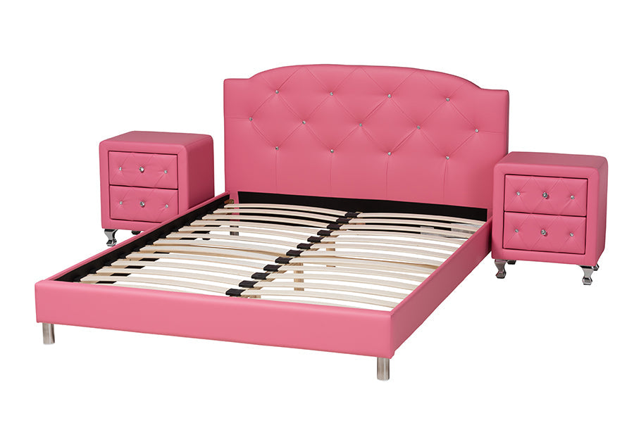 Canterbury Contemporary  Pink Faux Leather Upholstered Full Size 3-Piece Bedroom Set