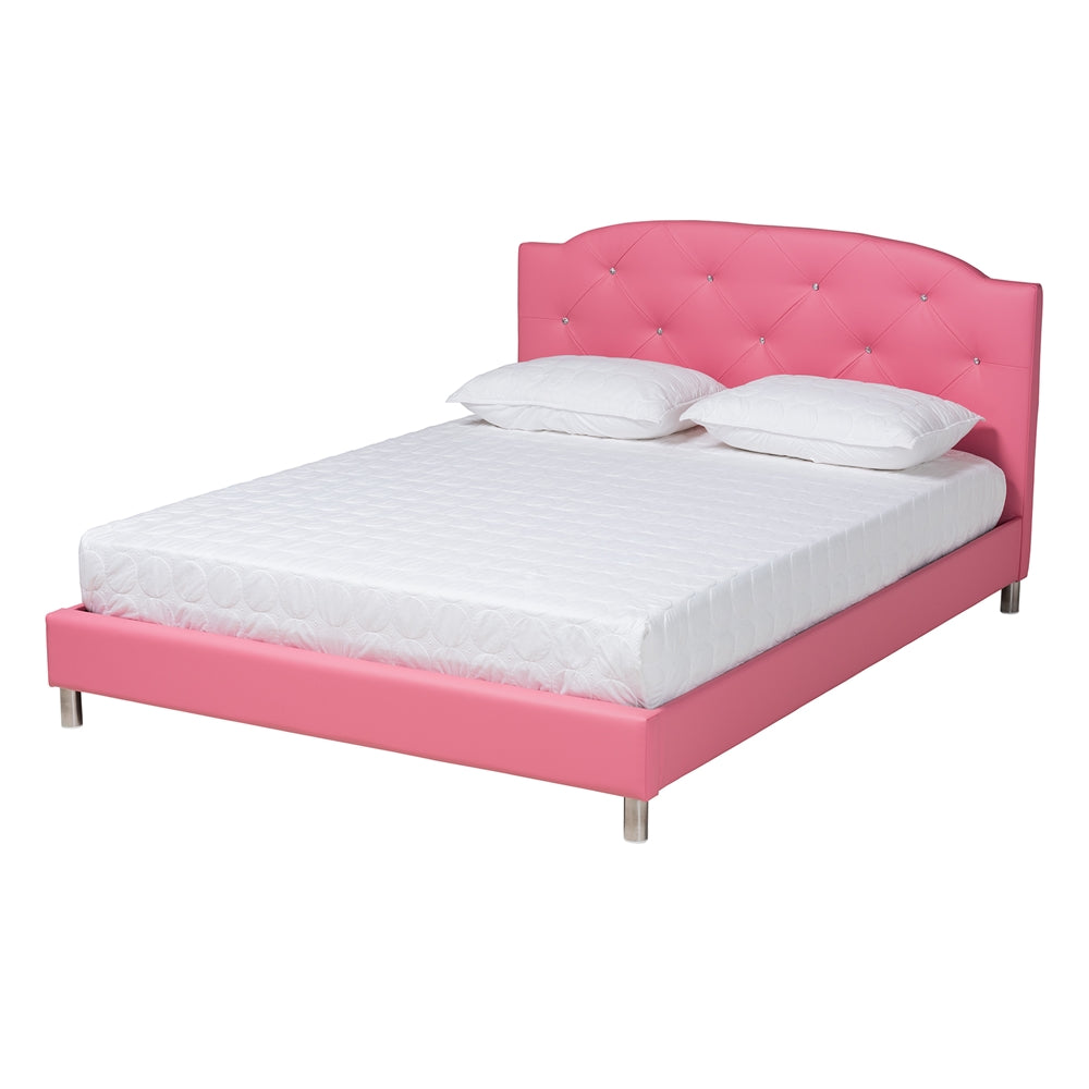 Canterbury Contemporary Glam Pink Faux Leather Upholstered Queen Size 3-Piece Bedroom Set