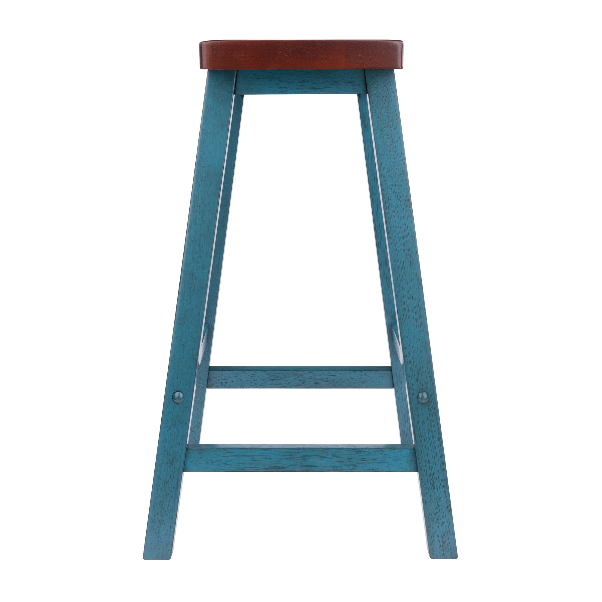 Satori Saddle Seat Counter Stool, Rustic Teal and Walnut