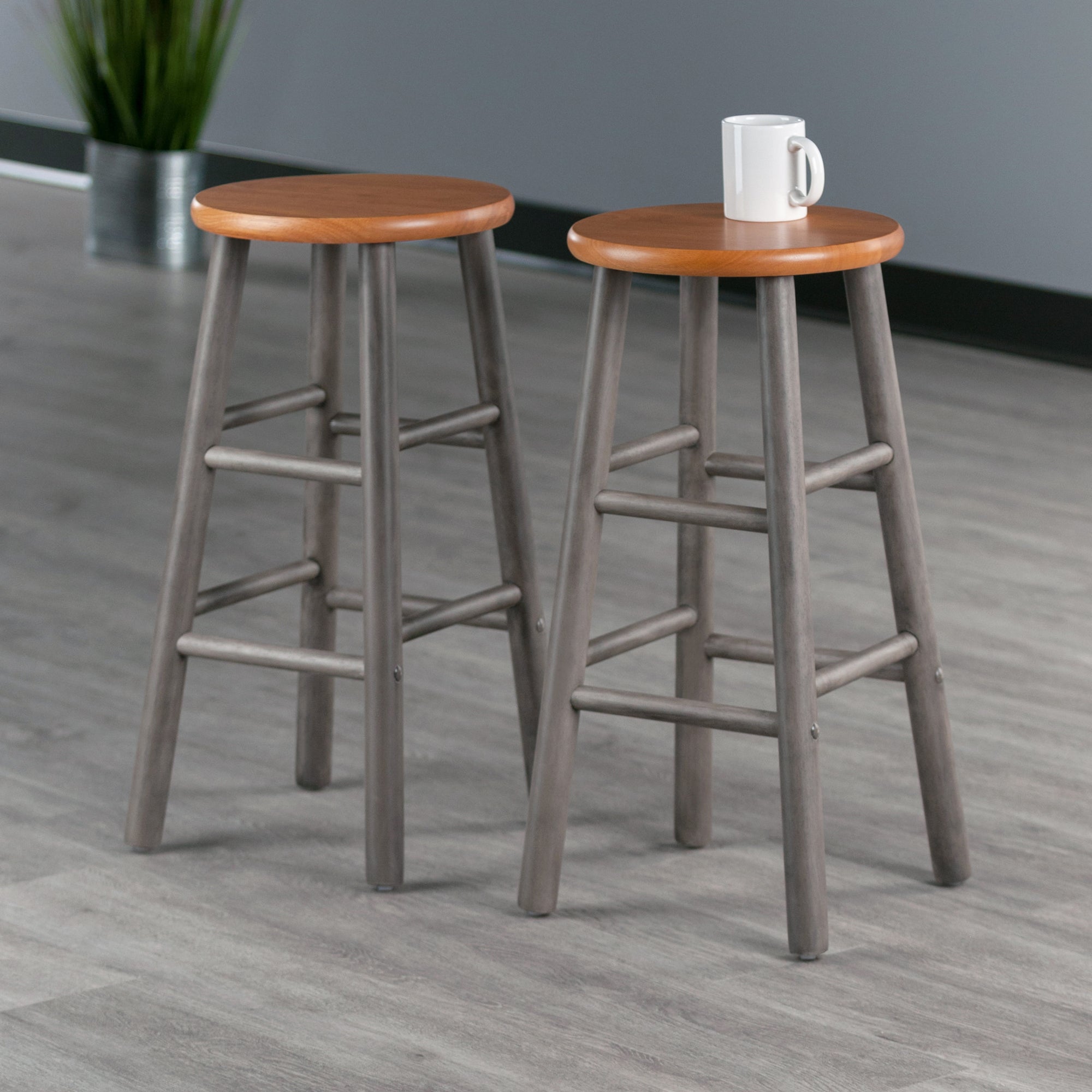 Huxton 2-Pc Counter Stool Set, Oyster Gray and Teak