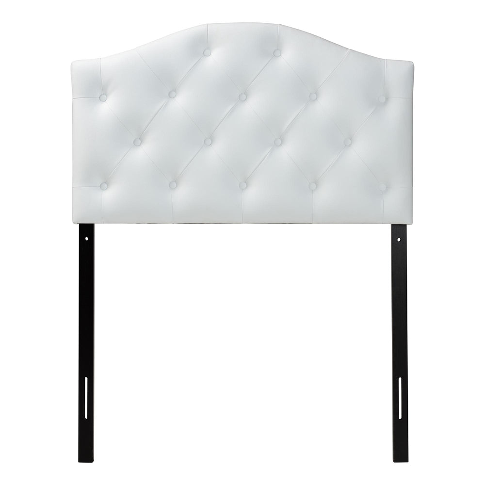 Myra Modern and Contemporary White Faux Leather Upholstered Button-Tufted Scalloped Twin Size Headboard