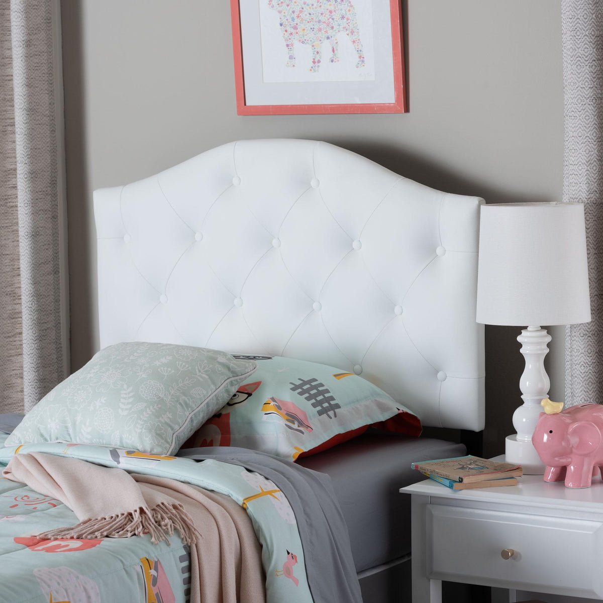Myra Modern and Contemporary White Faux Leather Upholstered Button-Tufted Scalloped Twin Size Headboard