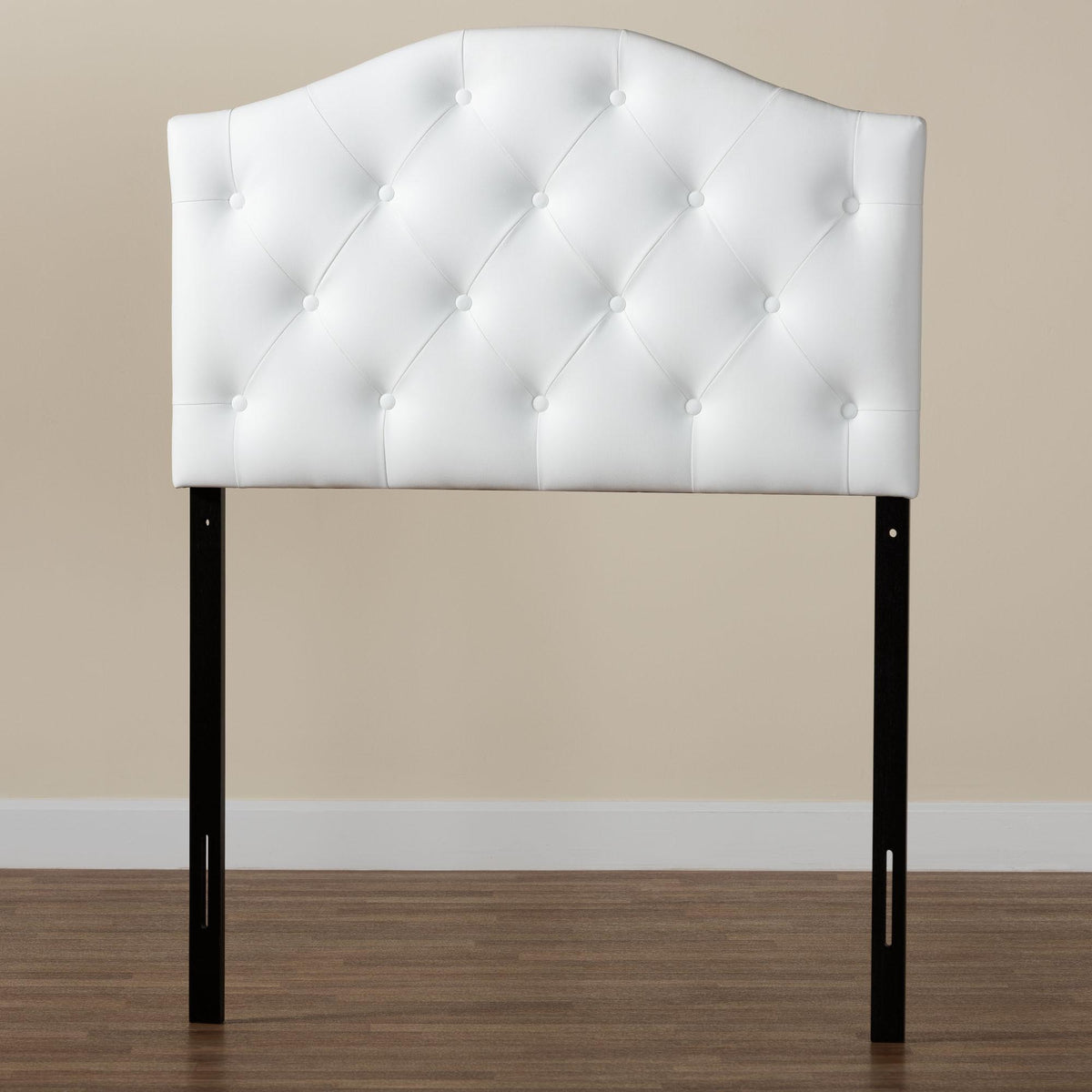 Myra Modern and Contemporary White Faux Leather Upholstered Button-Tufted Scalloped Twin Size Headboard