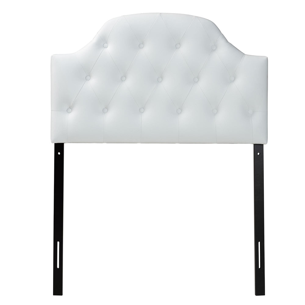 Morris Modern and Contemporary White Faux Leather Upholstered Button-Tufted Scalloped Twin Size Headboard
