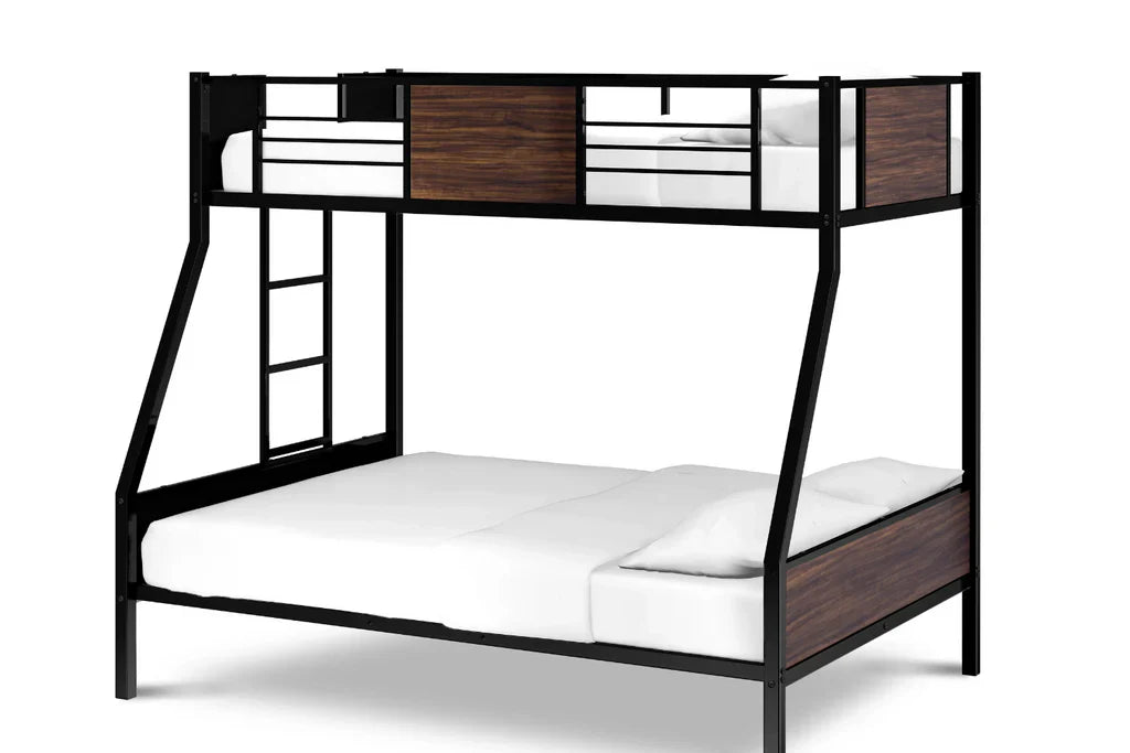 Patwin Rockport Full/Twin Black Metal Bunk Bed  Space-Saving Design with Safety Rails