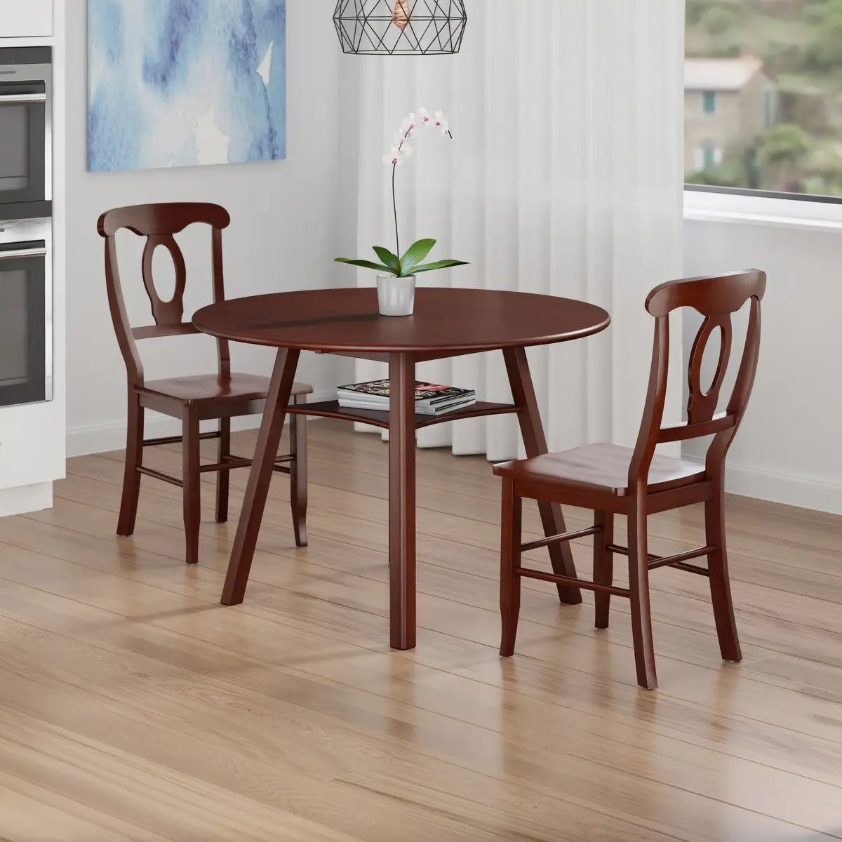 Marbelle Table 3-Pc Drop Leaf Dining Table with 2 Renaissance Chairs, Walnut