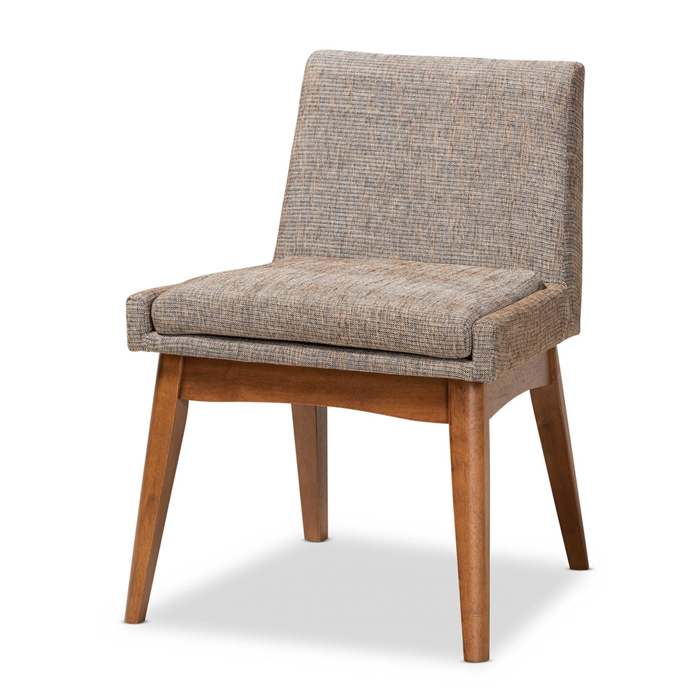 Nexus Mid-Century Modern Gravel Fabric Upholstered and Walnut Brown Finished Wood 5-Piece Dining Set