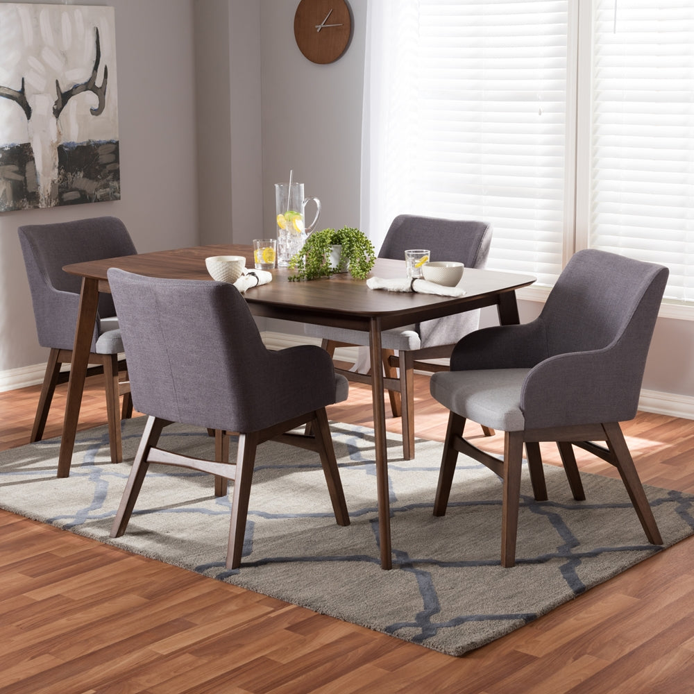 Monte Mid-Century Modern Walnut Wood Rectangular 5-Piece Dining Set
