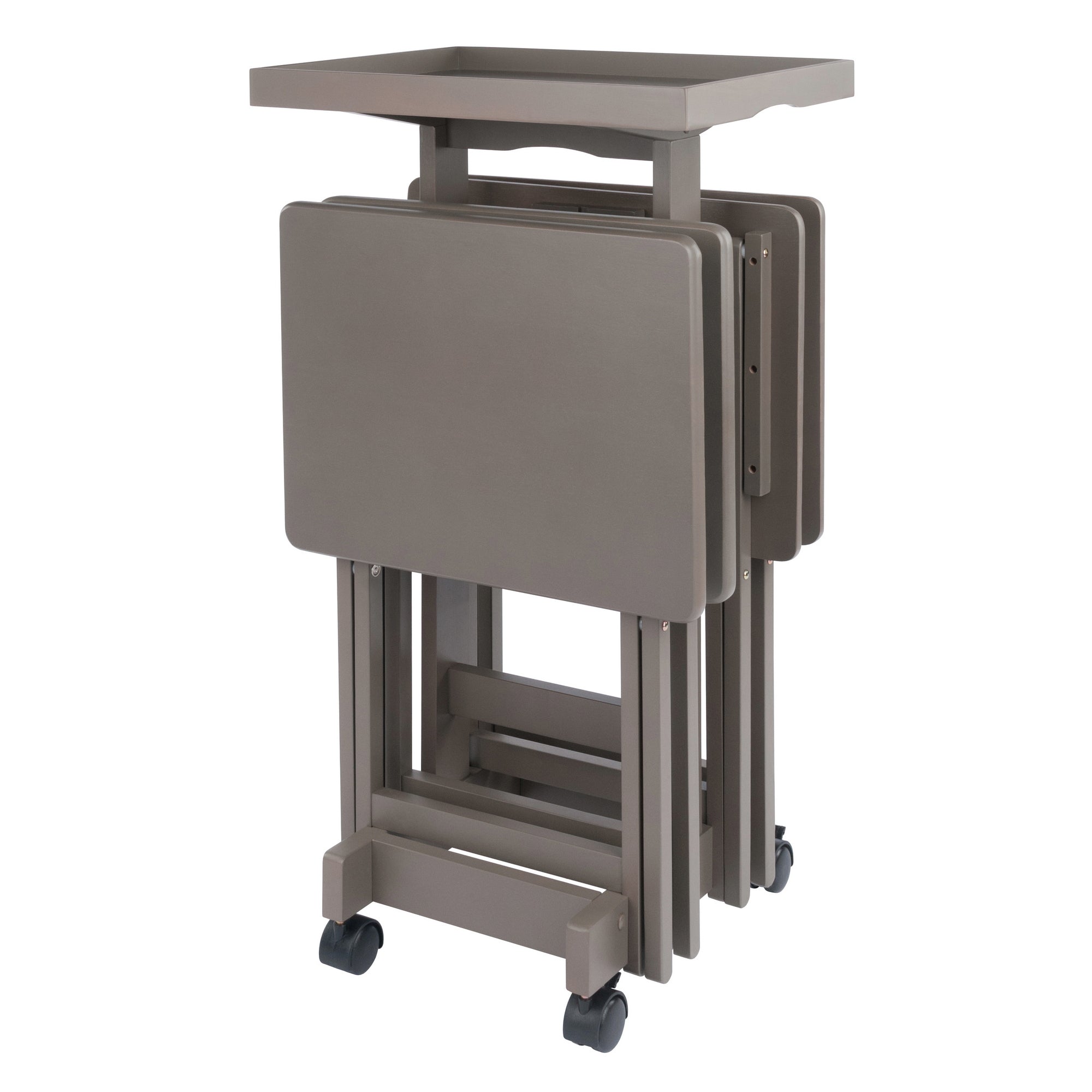 Isabelle 6-Pc Snack Table Set with Removable Serving Tray, Oyster Gray