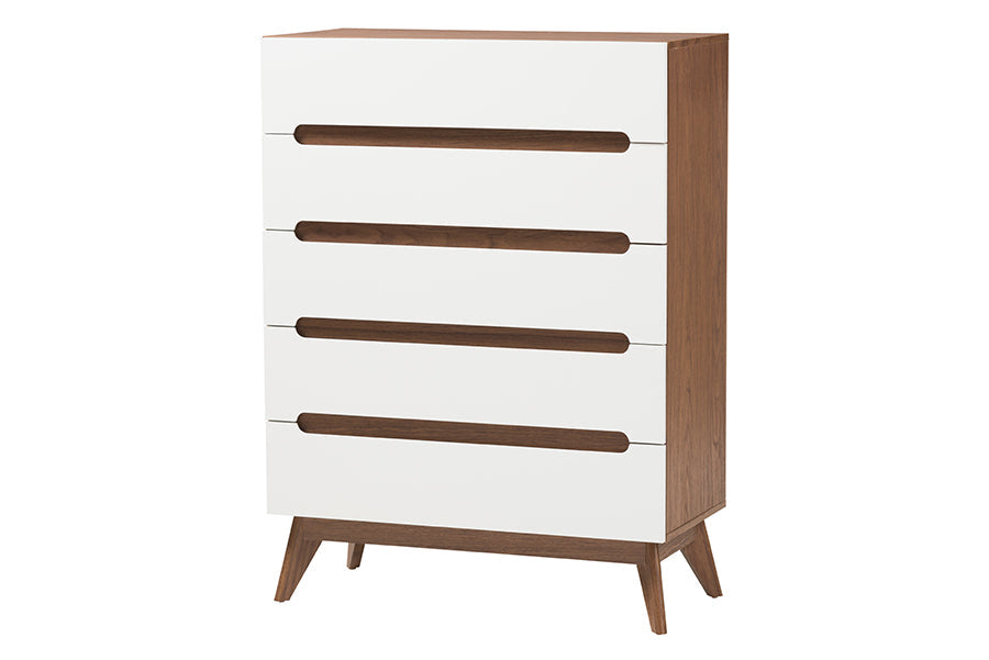 Calypso Mid-Century Modern Two-Tone White and Walnut Brown Finished Wood 3-Piece Storage Set