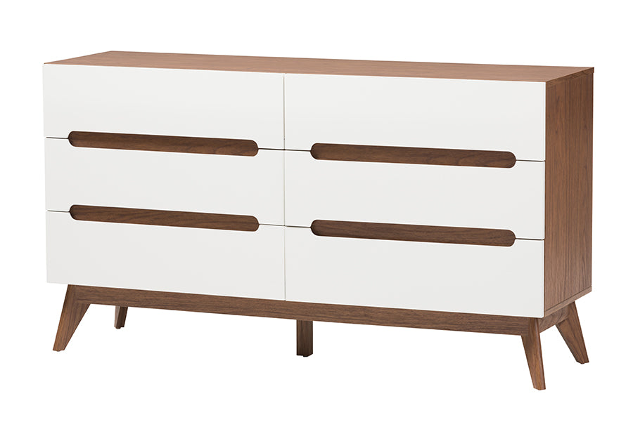 Calypso Mid-Century Modern Two-Tone White and Walnut Brown Finished Wood 3-Piece Storage Set