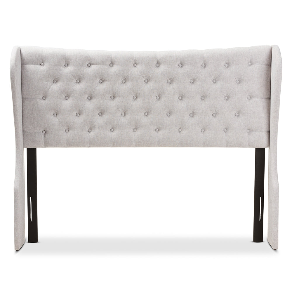 Cadence Modern and Contemporary Greyish Beige Fabric Button-Tufted Queen Size Winged Headboard