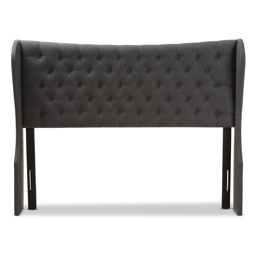 Cadence Modern and Contemporary Dark Grey Fabric Button-Tufted Queen Size Winged Headboard