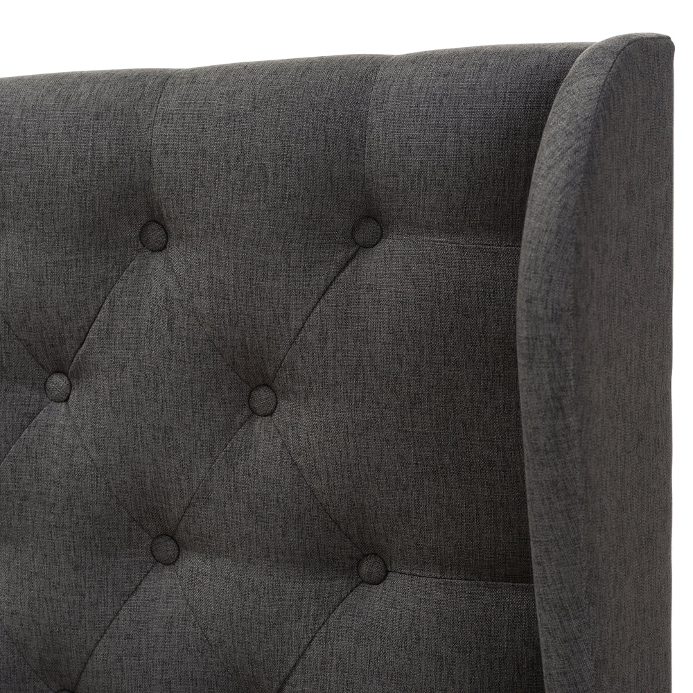 Cadence Modern and Contemporary Dark Grey Fabric Button-Tufted Queen Size Winged Headboard