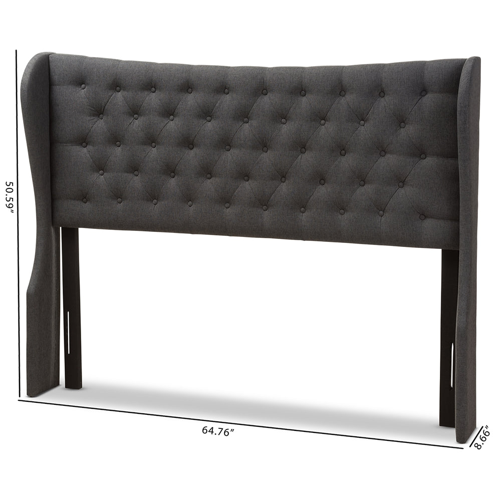Cadence Modern and Contemporary Dark Grey Fabric Button-Tufted Queen Size Winged Headboard