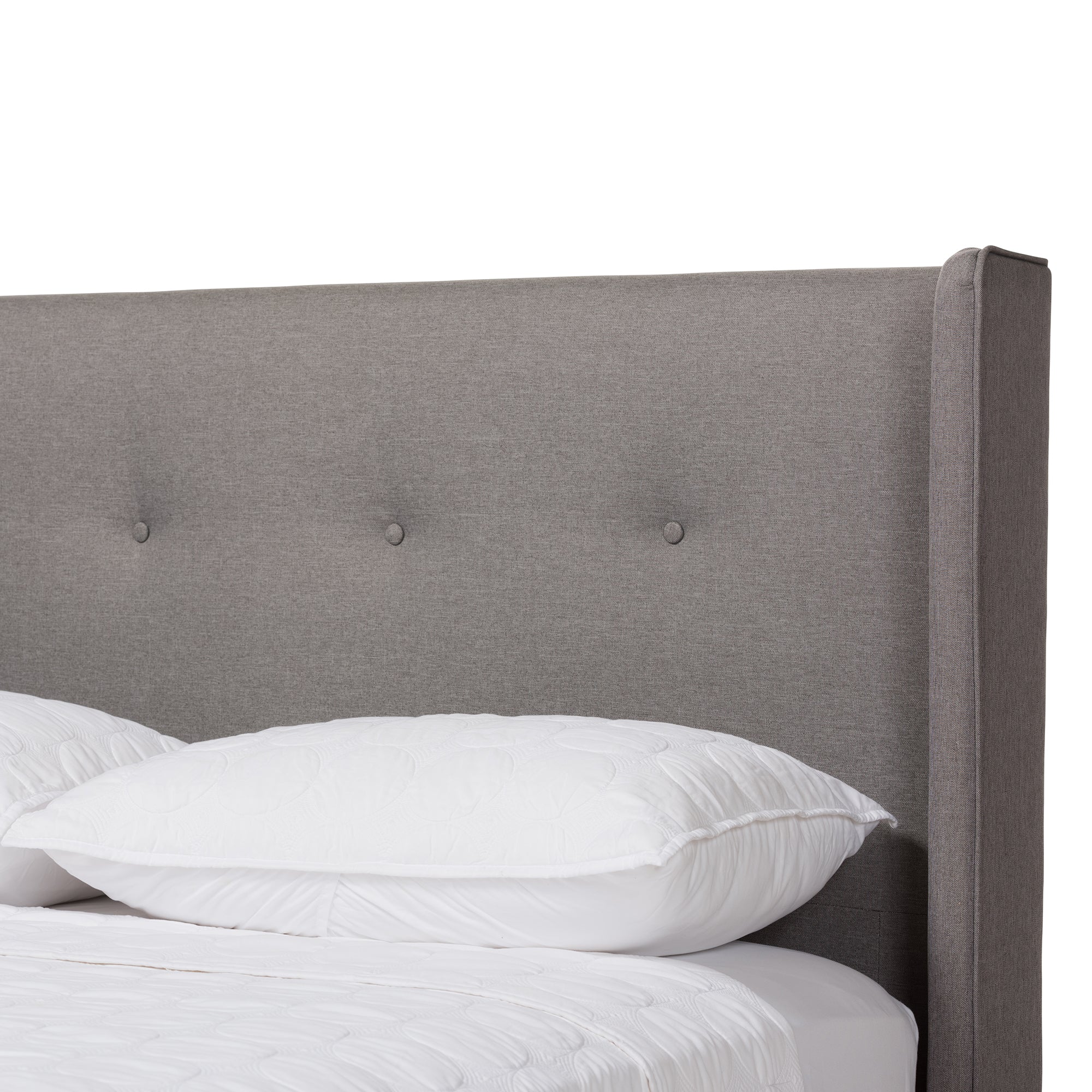 Brooklyn Mid-Century Modern Walnut Wood Grey Fabric King Size Platform Bed