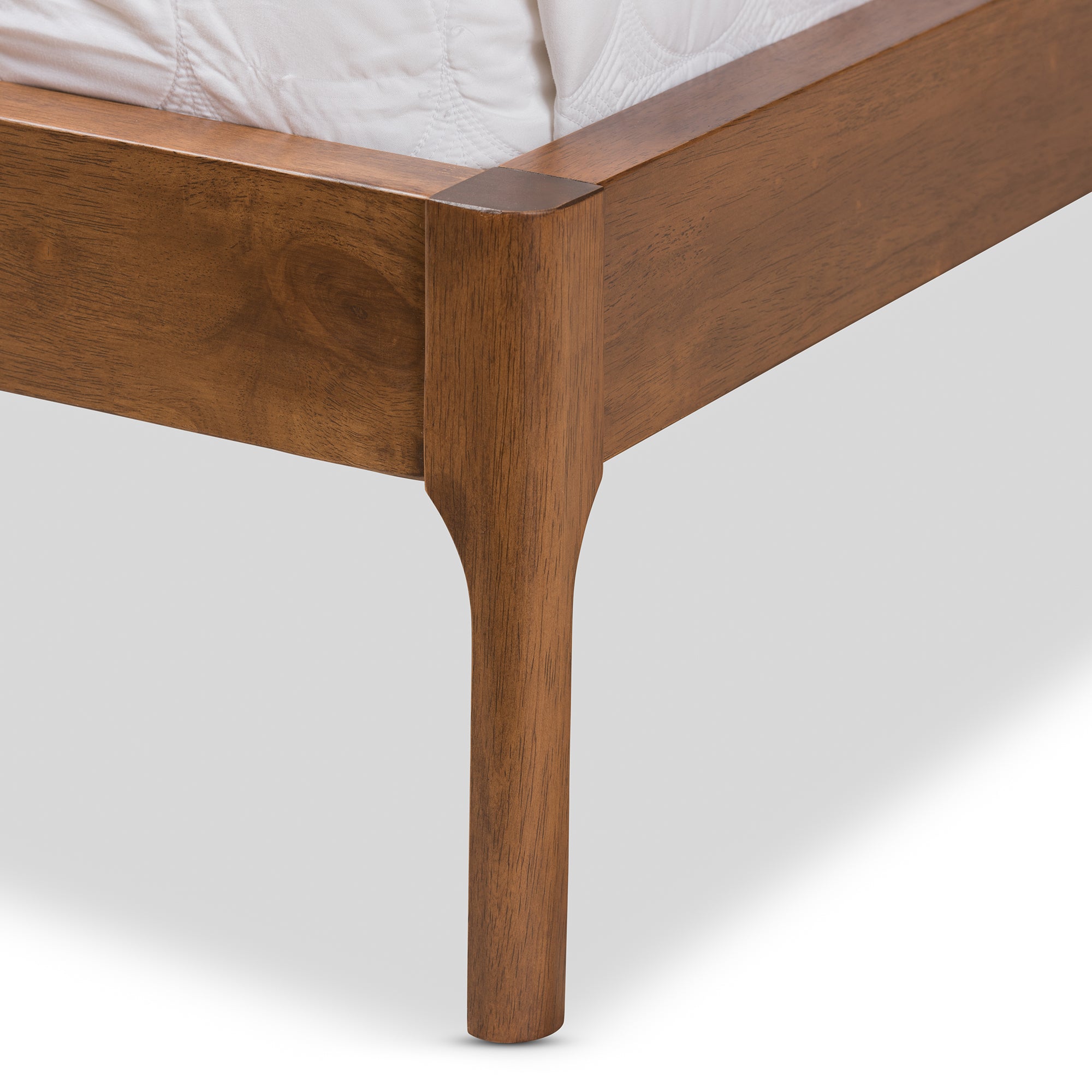 Brooklyn Mid-Century Modern Walnut Wood Grey Fabric King Size Platform Bed