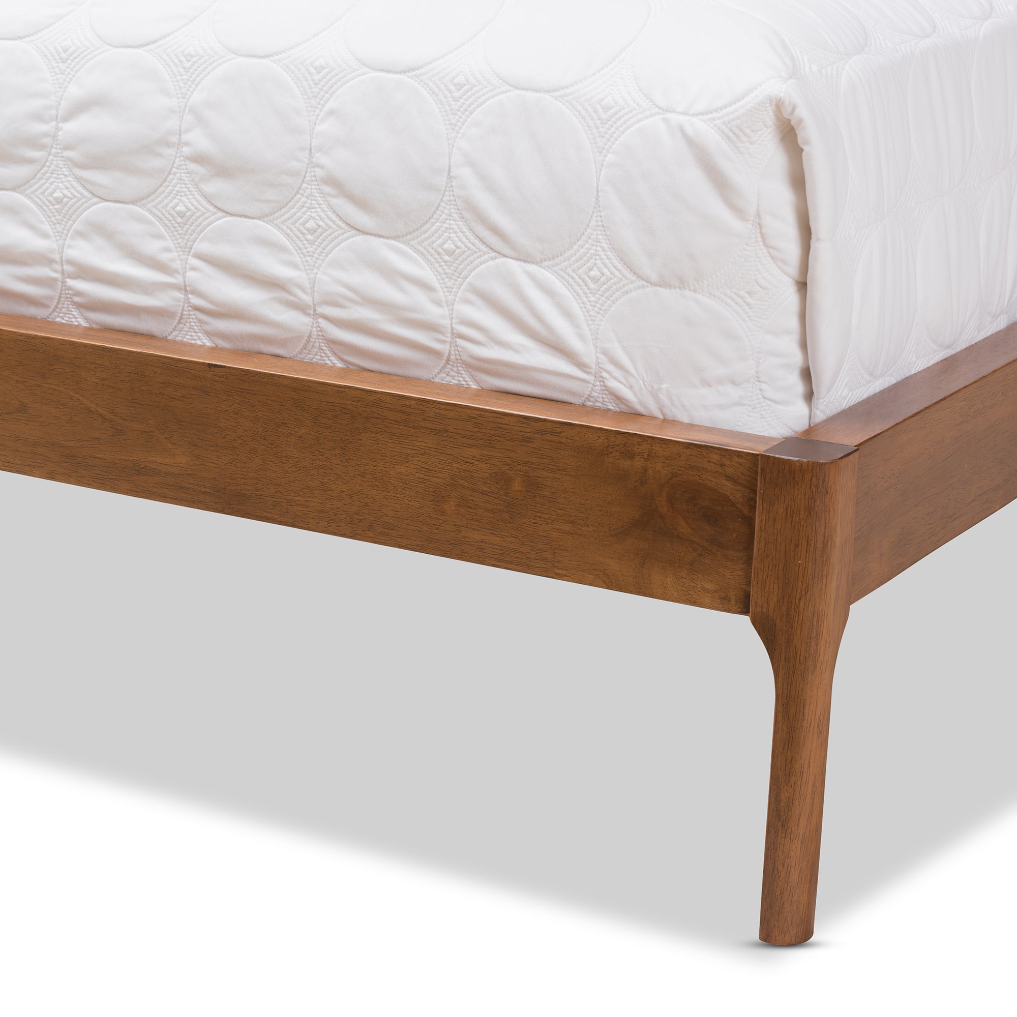 Brooklyn Mid-Century Modern Walnut Wood Grey Fabric King Size Platform Bed