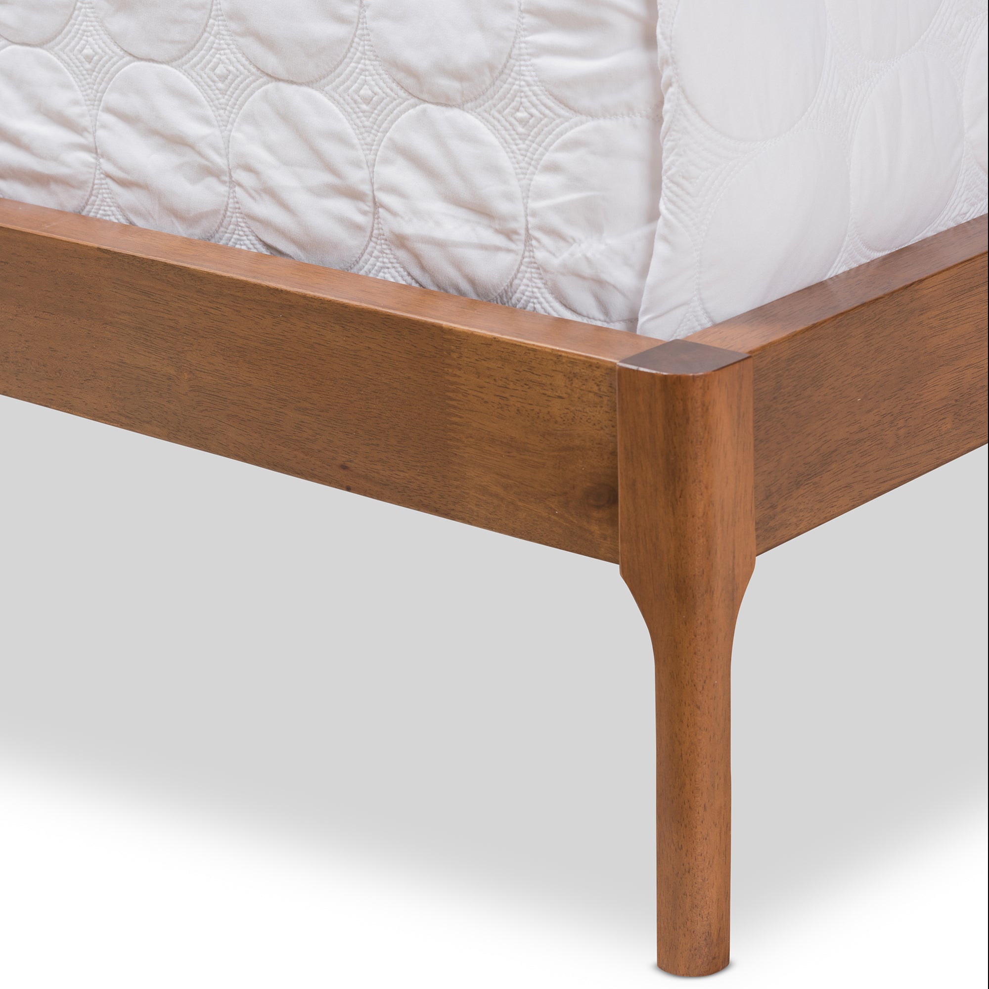 Brooklyn Mid-Century Modern Walnut Wood Beige Fabric King Size Platform Bed