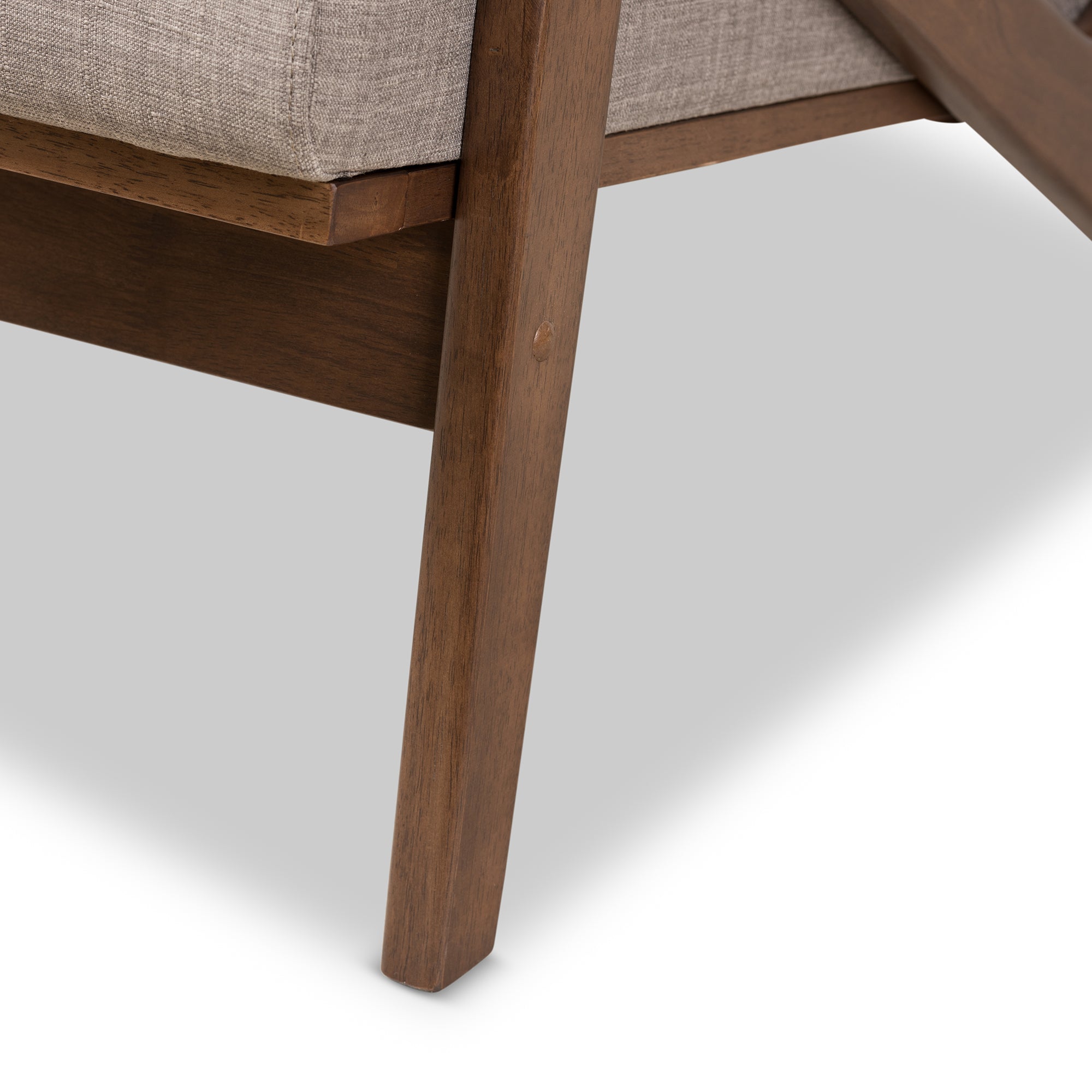Bianca Mid-Century Modern Walnut Wood Light Grey Fabric Tufted Lounge Chair And Ottoman Set