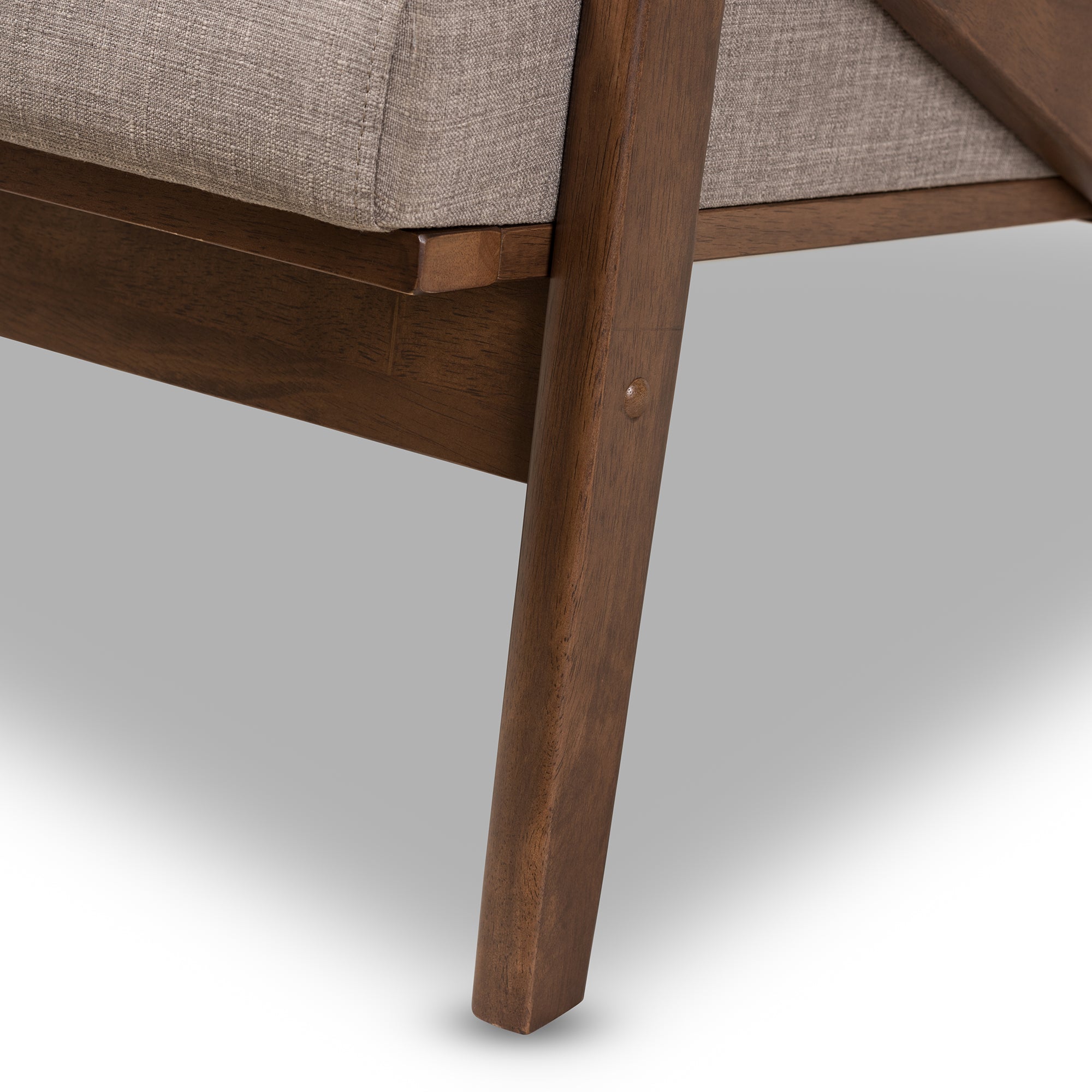 Bianca Mid-Century Modern Walnut Wood Light Grey Fabric Tufted 2-Seater Loveseat