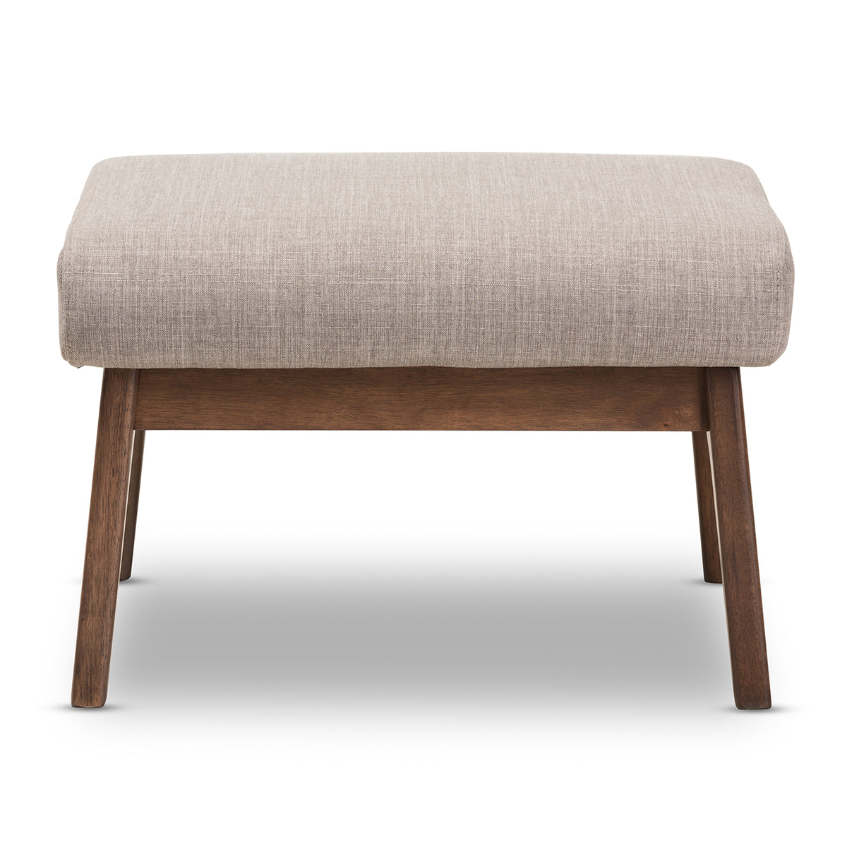 Bianca Mid-Century Modern Walnut Wood Light Grey Fabric Ottoman