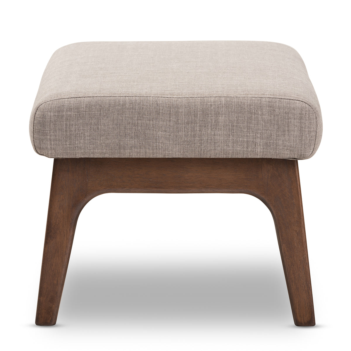 Bianca Mid-Century Modern Walnut Wood Light Grey Fabric Ottoman