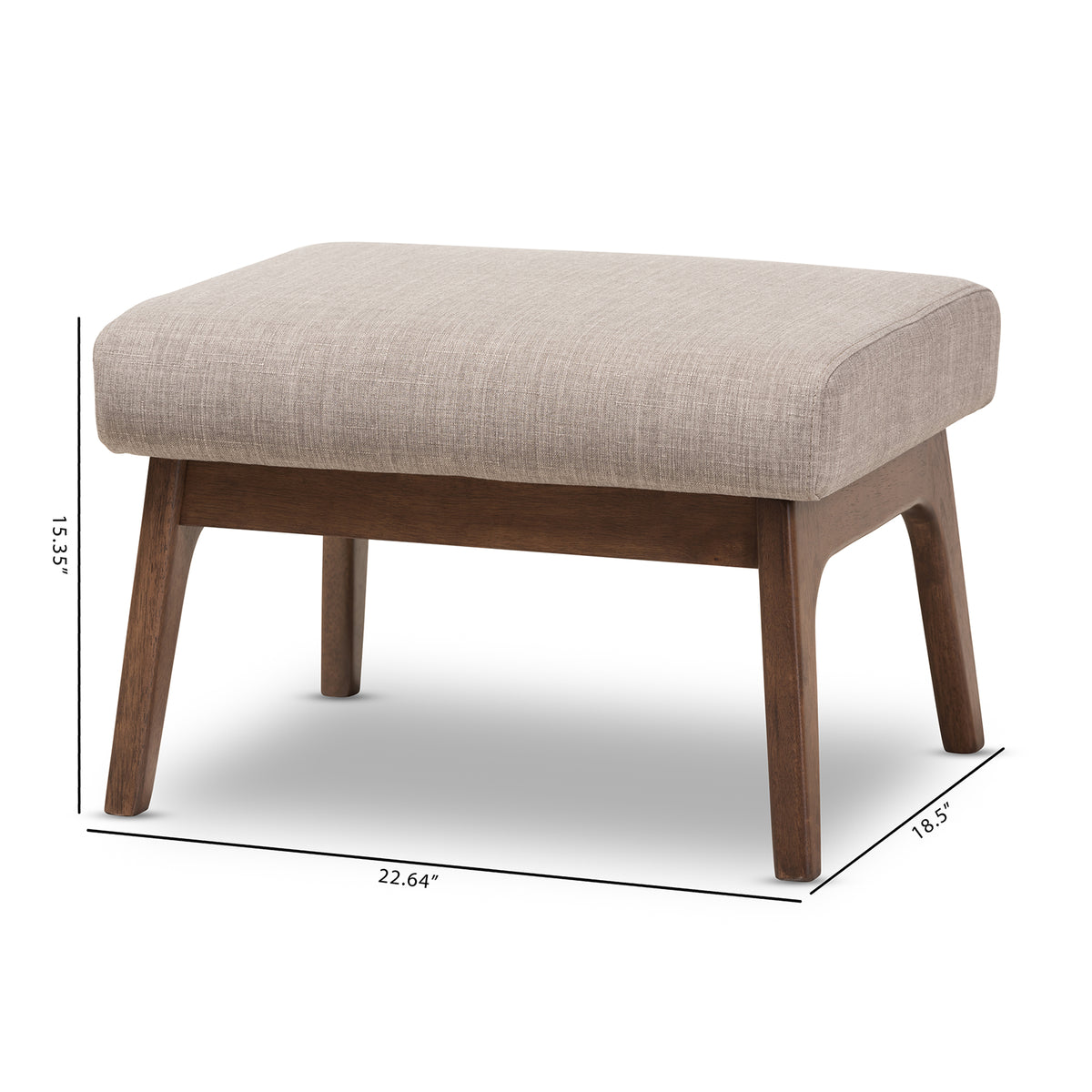 Bianca Mid-Century Modern Walnut Wood Light Grey Fabric Ottoman