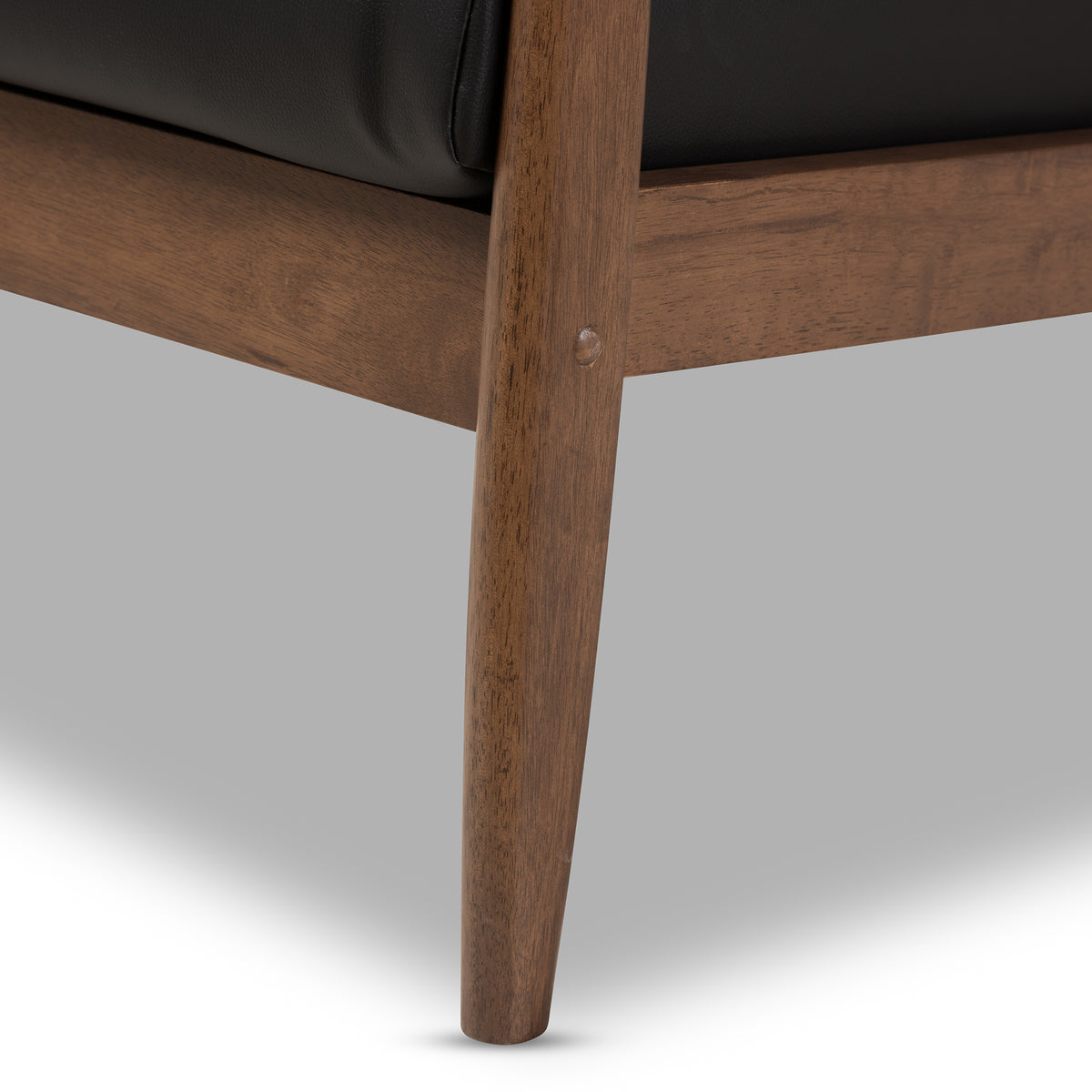 Venza Mid-Century Modern Walnut Wood Black Faux Leather Lounge Chair