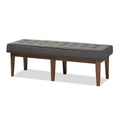 Lucca Mid-Century Modern Walnut Wood Dark Grey Fabric Button-Tufted Bench