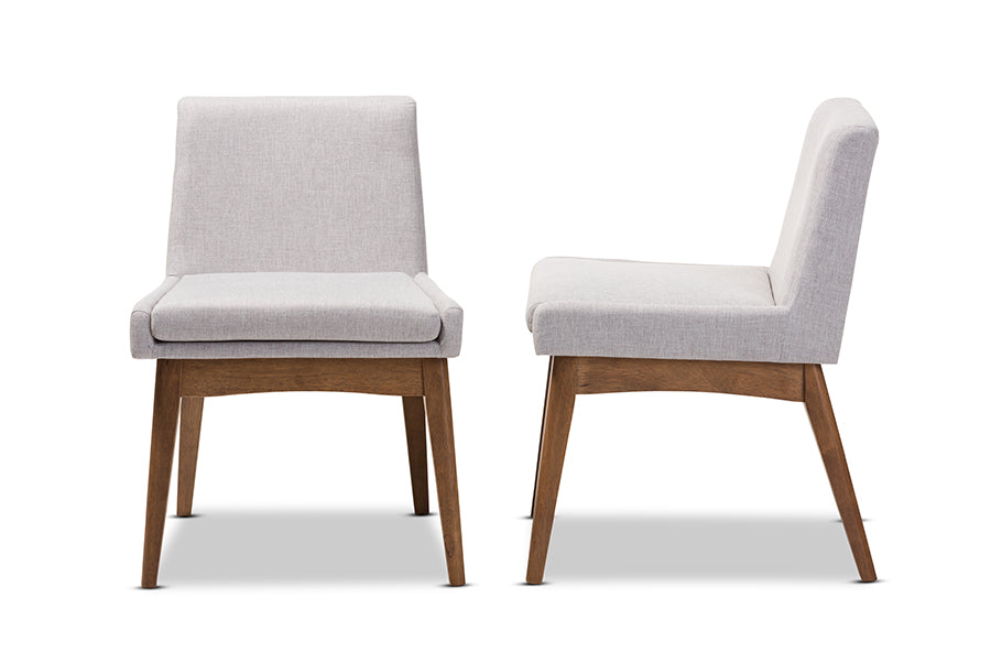 Nexus Mid-Century Modern Walnut Wood Finishing Greyish Beige Fabric Dining Side Chair (Set of 2)