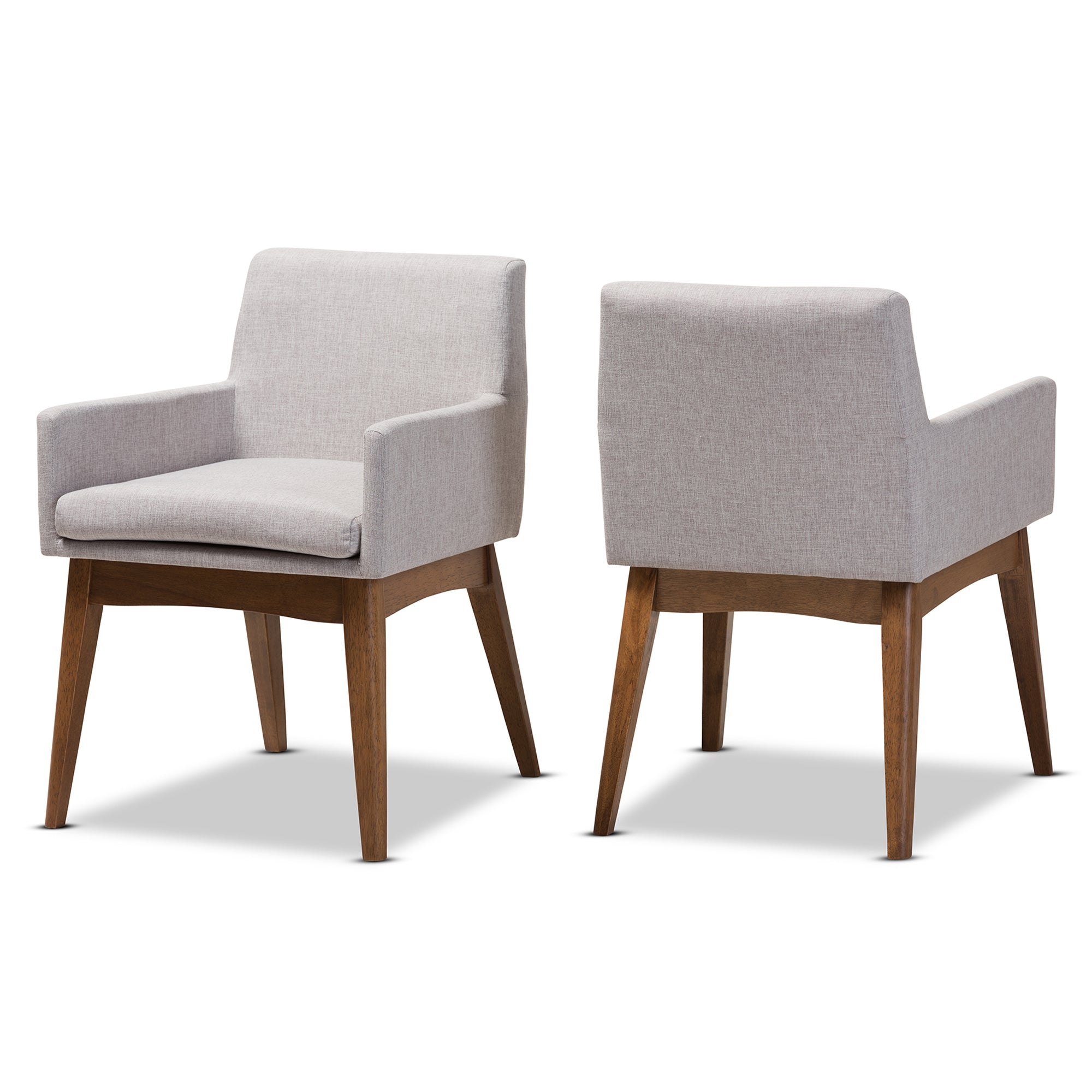Nexus Mid-Century Modern Walnut Wood Finishing Greyish Beige Fabric Dining Armchair (Set of 2)