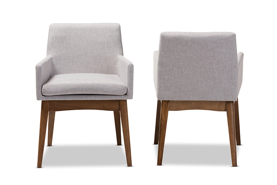 Nexus Mid-Century Modern Walnut Wood Finishing Greyish Beige Fabric Dining Armchair (Set of 2)
