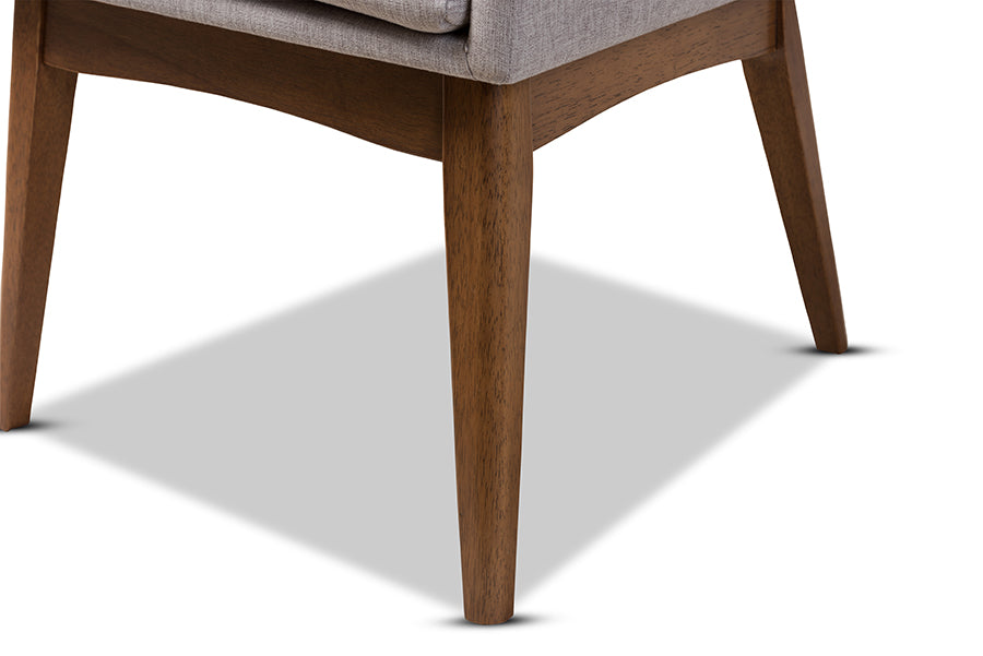 Nexus Mid-Century Modern Walnut Wood Finishing Greyish Beige Fabric Dining Armchair (Set of 2)