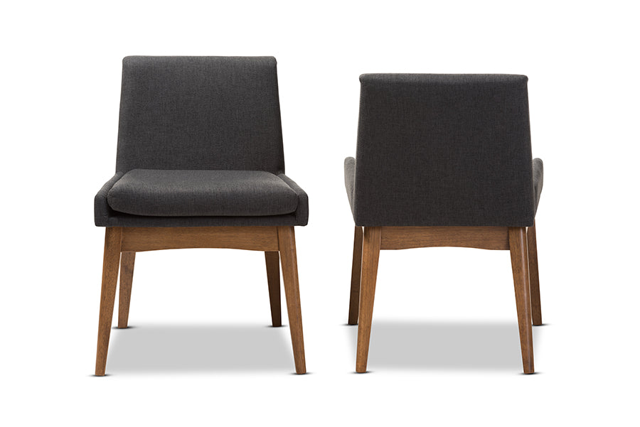 Nexus Mid-Century Modern Walnut Wood Finishing Dark Fabric Dining Side Chair (Set of 2)