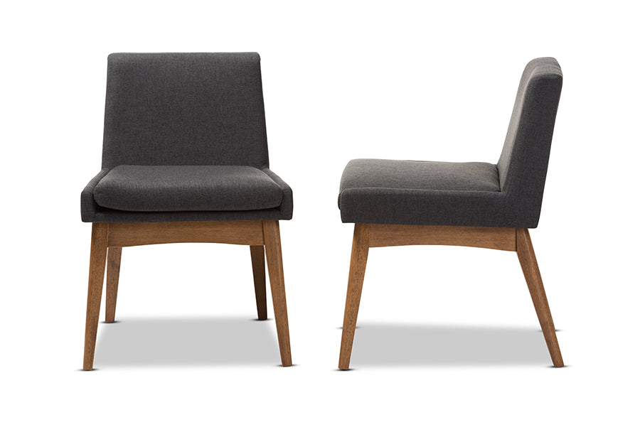 Nexus Mid-Century Modern Walnut Wood Finishing Dark Fabric Dining Side Chair (Set of 2)