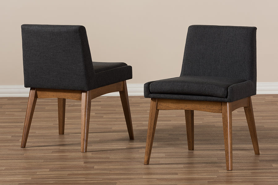 Nexus Mid-Century Modern Walnut Wood Finishing Dark Fabric Dining Side Chair (Set of 2)