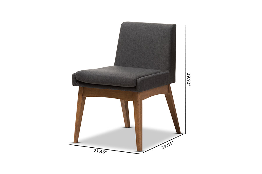 Nexus Mid-Century Modern Walnut Wood Finishing Dark Fabric Dining Side Chair (Set of 2)