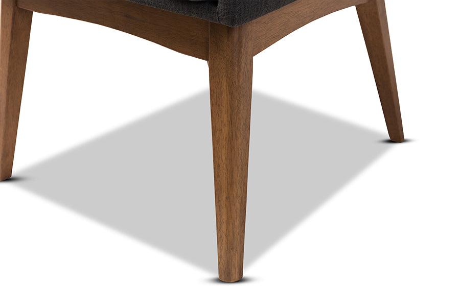 Nexus Mid-Century Modern Walnut Wood Finishing Dark Grey Fabric Dining Armchair (Set of 2)