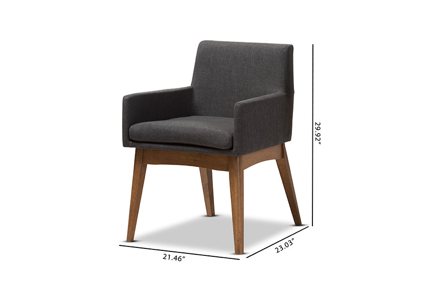 Nexus Mid-Century Modern Walnut Wood Finishing Dark Grey Fabric Dining Armchair (Set of 2)