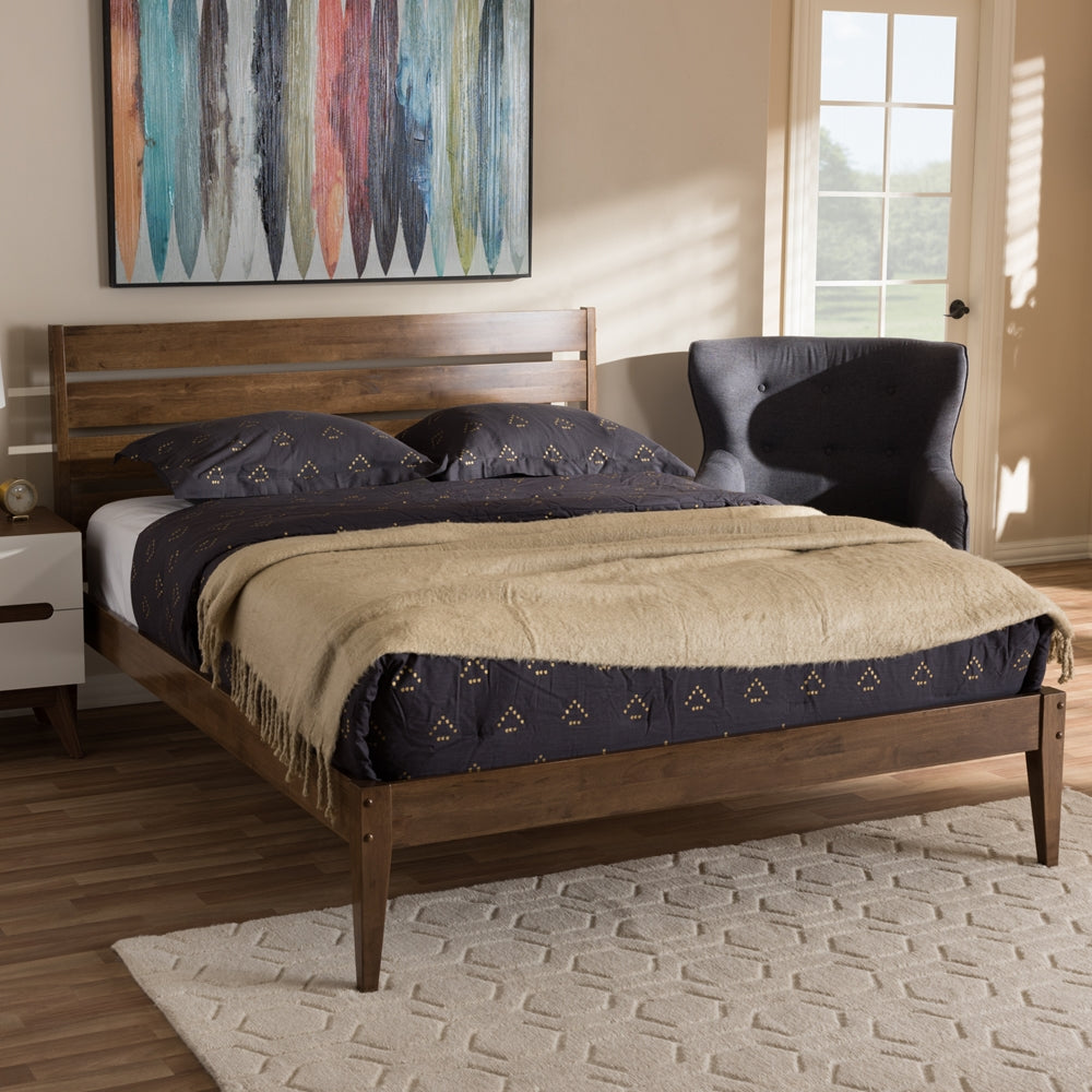 Elmdon Solid Walnut Wood Slatted Headboard Style Queen Size Platform Bed