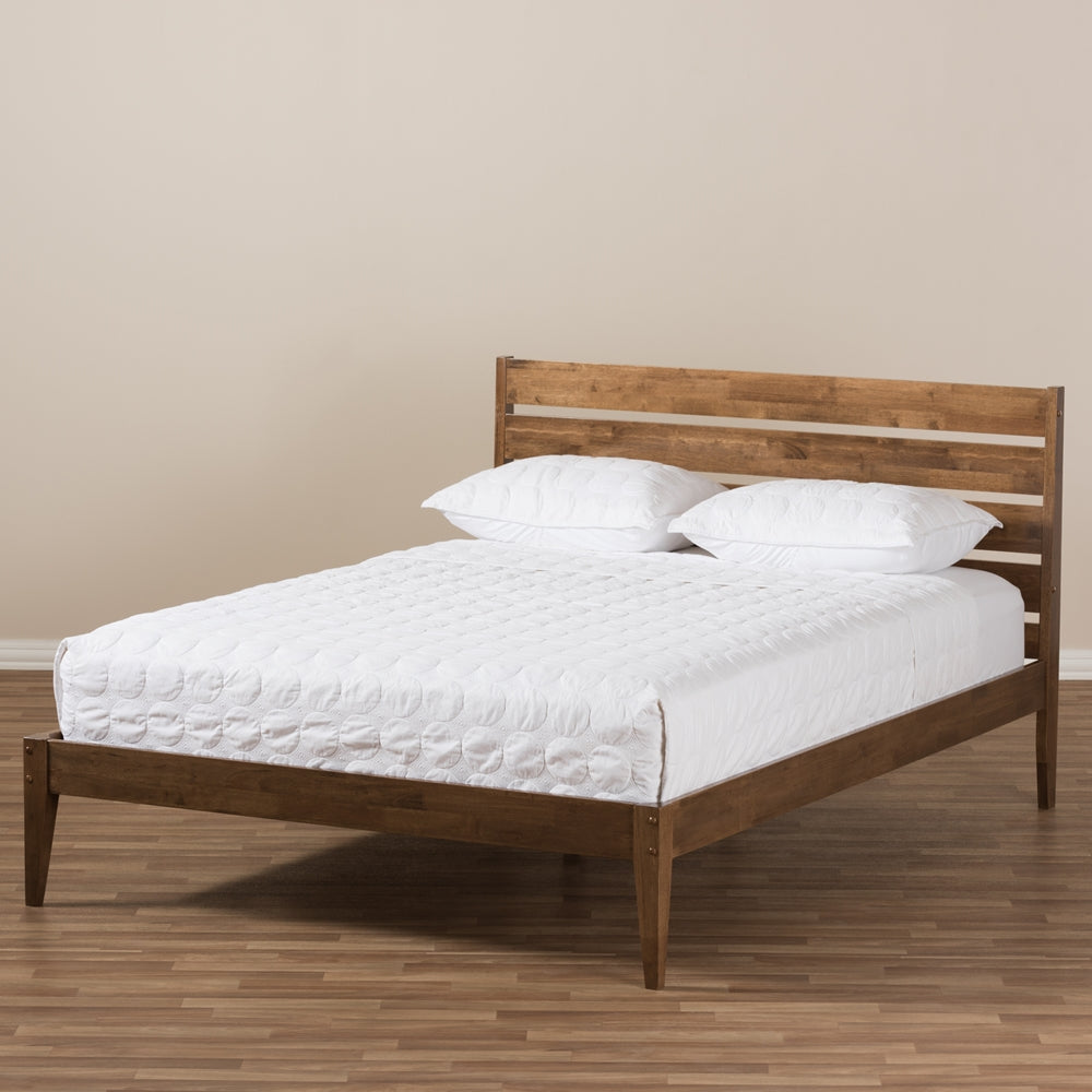 Elmdon Solid Walnut Wood Slatted Headboard Style Full Size Platform Bed