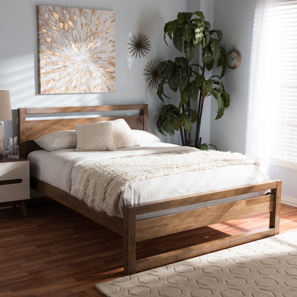 Torino Solid Walnut Wood Open Frame Style King Size Platform Bed