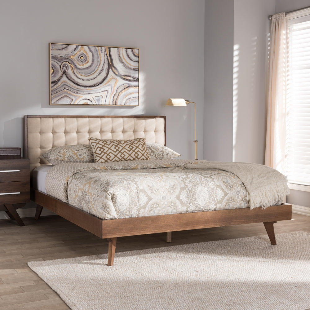 Soloman Lightand Walnut Brown Finished Wood King Size Platform Bed