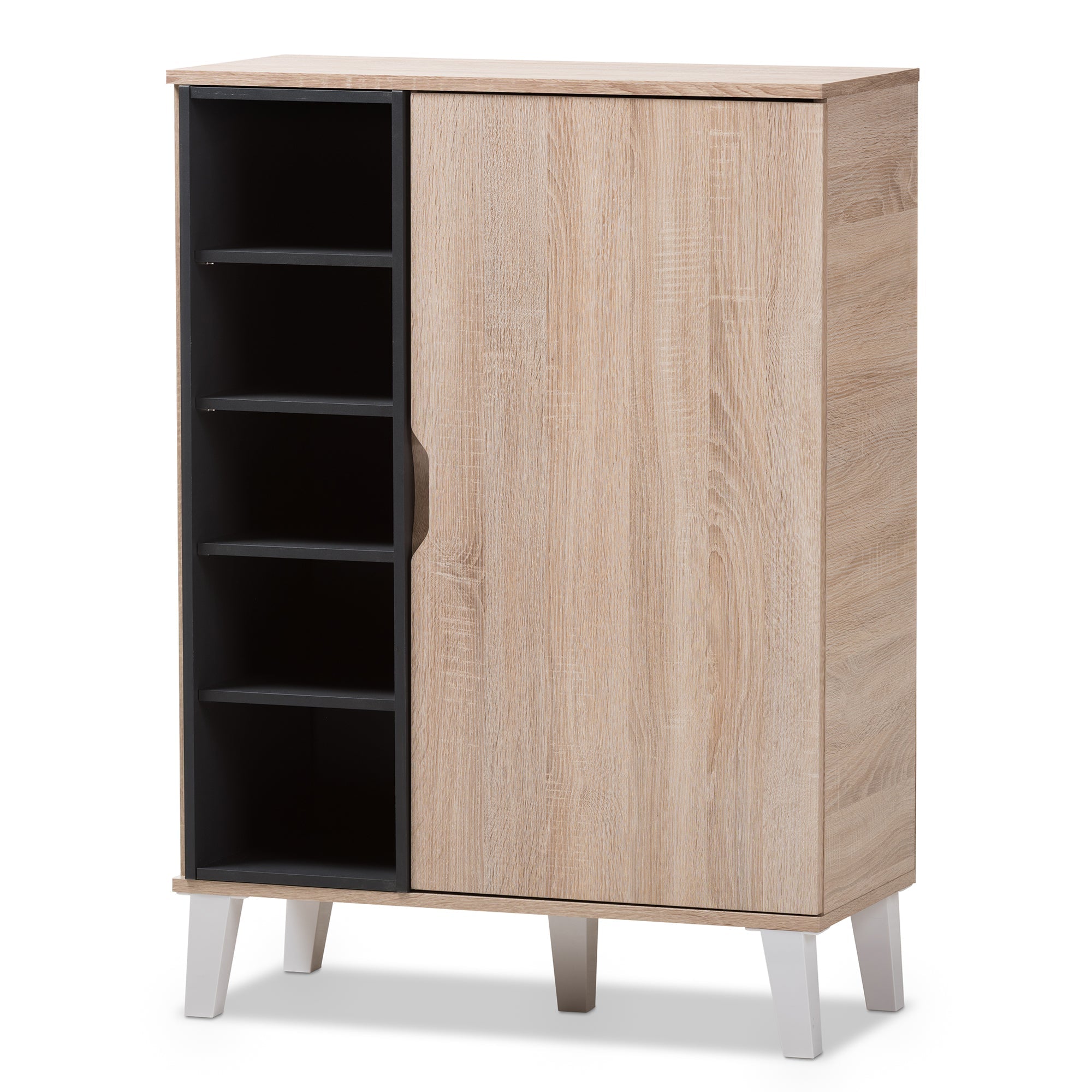 Adelina Mid-Century Modern 1-door Oak and Grey Wood Shoe Cabinet
