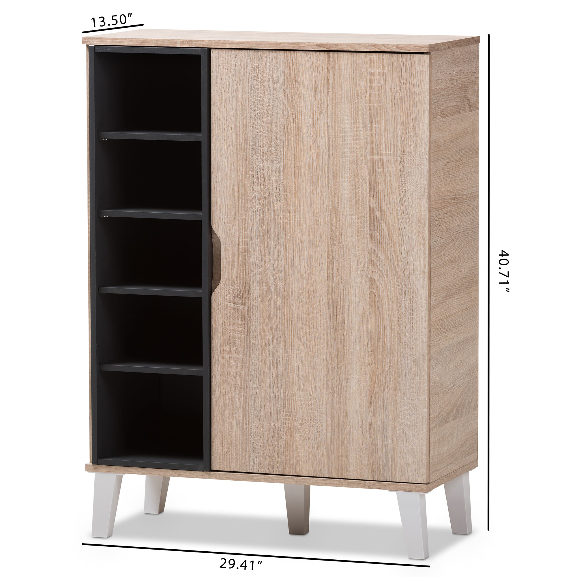 Adelina Mid-Century Modern 1-door Oak and Grey Wood Shoe Cabinet
