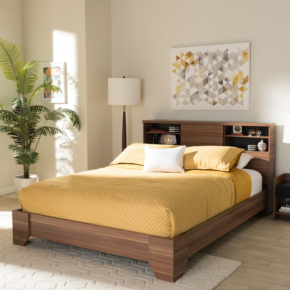 Vanda Two-Tone Walnut And Black Wood Queen Size Platform Bed