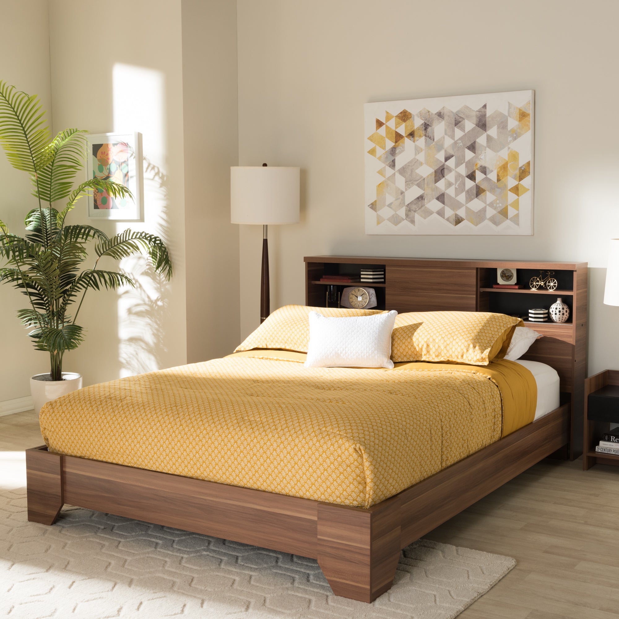 Vanda Two-Tone Walnut And Black Wood Queen Size Platform Bed
